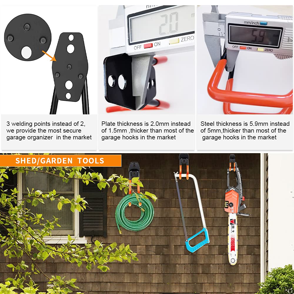 3-H Heavy Duty Garage Hooks [8 Pack] - 3-Round Welding Tech Holds 22lbs More - Thickened Steel Wall Mount for Ladders, Tools & Storage - Rustproof Utility Hardware