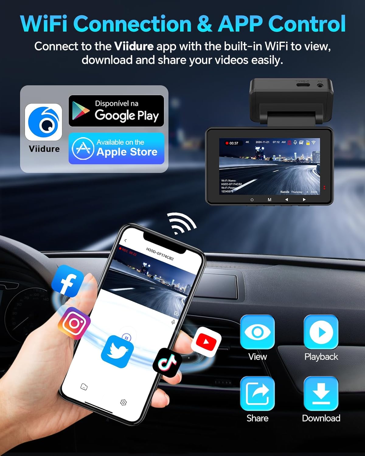 Dash Cam Front and Rear 4K+1080P, Dash Camera for Cars Built-in GPS WiFi, App Control, 64GB Card, 3 Inch IPS Screen Dual Dashcam Car Camera with ADAS, Night Vision, Loop Recording, G-Sensor