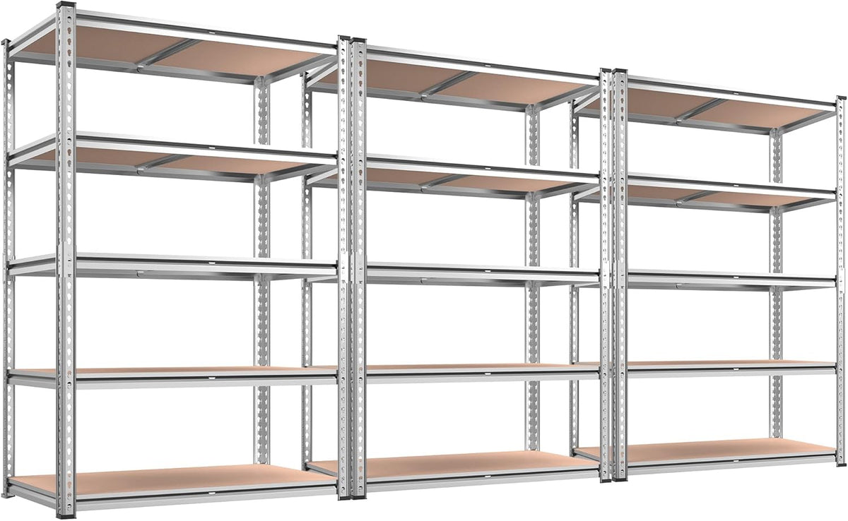 REIBII 2020LBS Garage Shelving Heavy Duty Metal Shelving 5 Tier Storage Shelves, Metal Shelves for Warehouse Basement, Easy Assembly, 72" H x 35.55" W x 16" D, Galvanized, 3 Pack