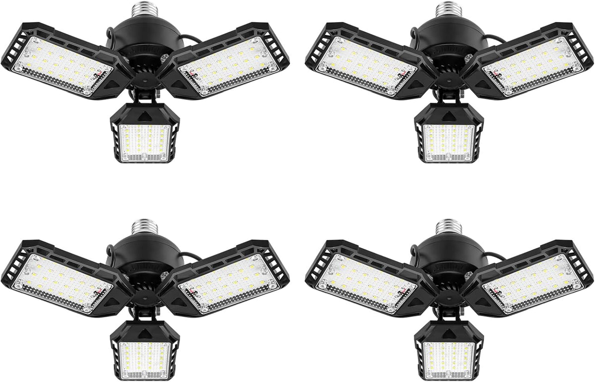 LED Garage Lights Bulb 4 Pack -80W, 8000LM 6500K Led Shop Light with 3 Deformable Panels, Basement Barn Light Garage Ceiling Lights, E26/E27 for Garage, Warehouse, Shop, Basement