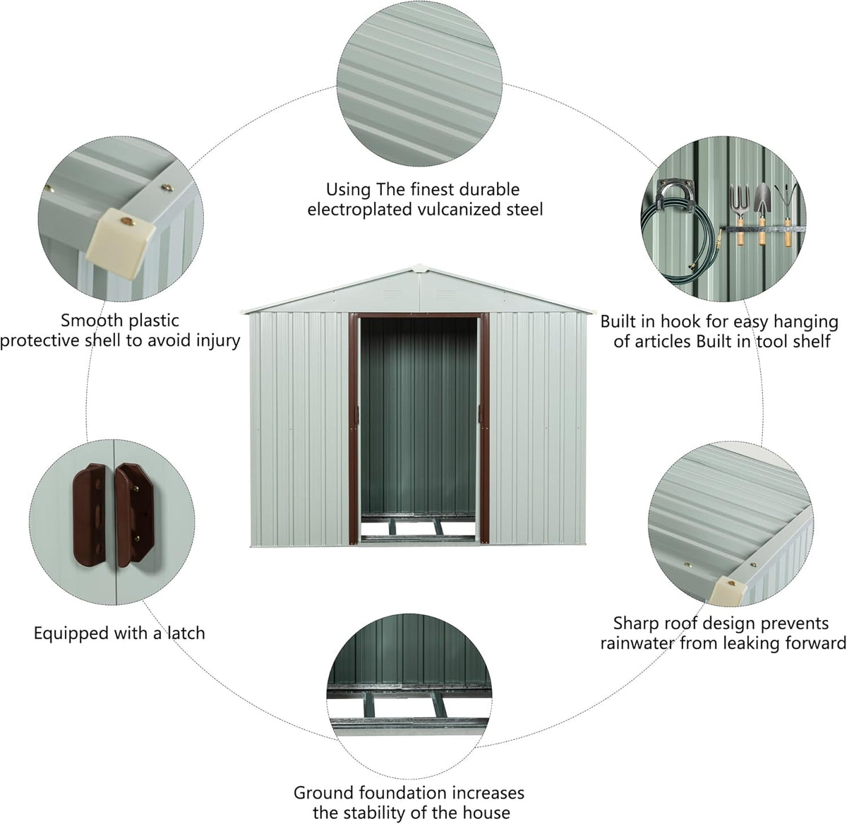 8 x 4 FT Outdoor Storage Shed with Side Window, Metal Garden Shed w/Sliding Doors & Lock, Floor Base and Air Vents, Utility Tool Storage House for Backyard Lawn, White