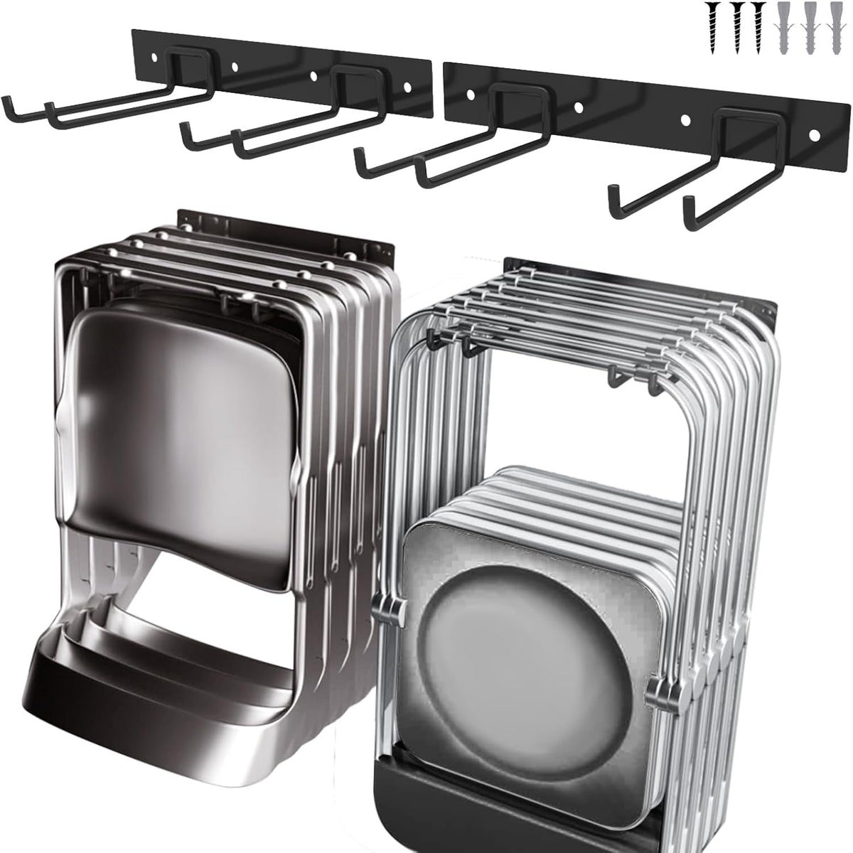 Garage Tool Organizer Wall Mount, 2Pack Folding Chair Storage Rack, Heavy Duty Garden Tool Holder for Hanging Shovel Rake Broom Ladder