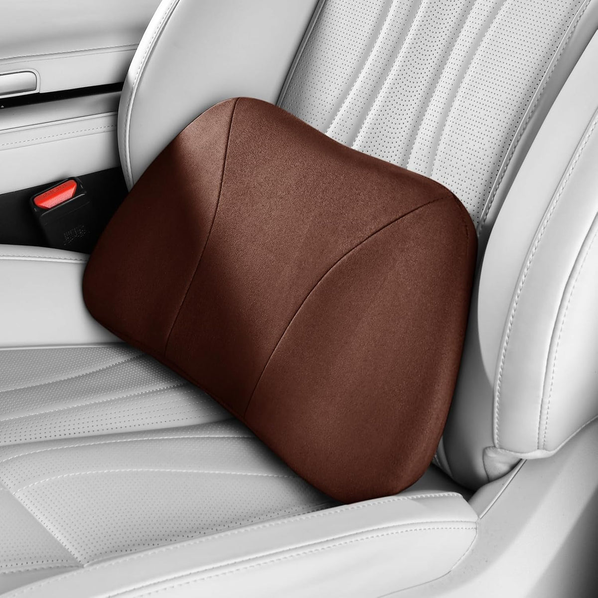 1P Lumbar Support Pillow,15.5x8.7 Memory Foam,Superfiber Suede,Drive car Back Pillows,seat,Office,Rest,Improve Posture(Coffee)