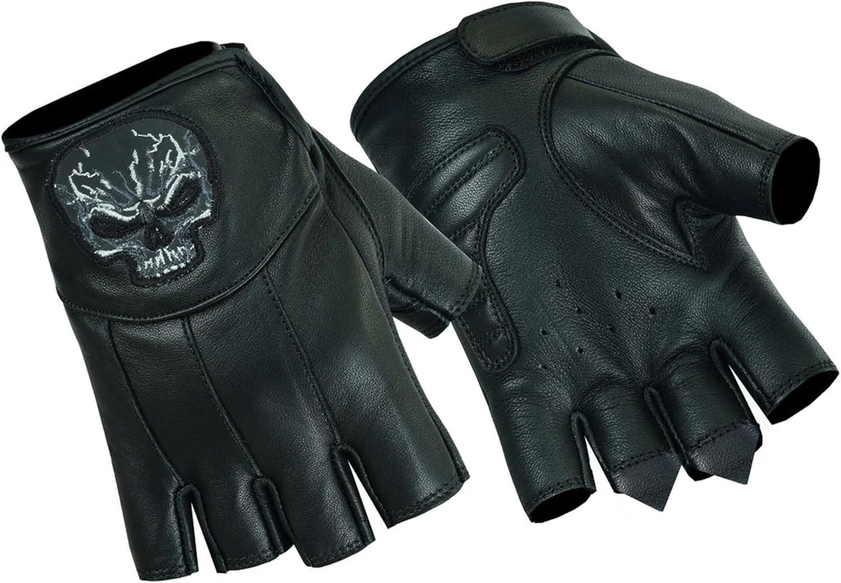 Daniel Smart Men's Motorcycle Leather Gloves with Reflective Skull Short Glove & Touch Screen Fingertips