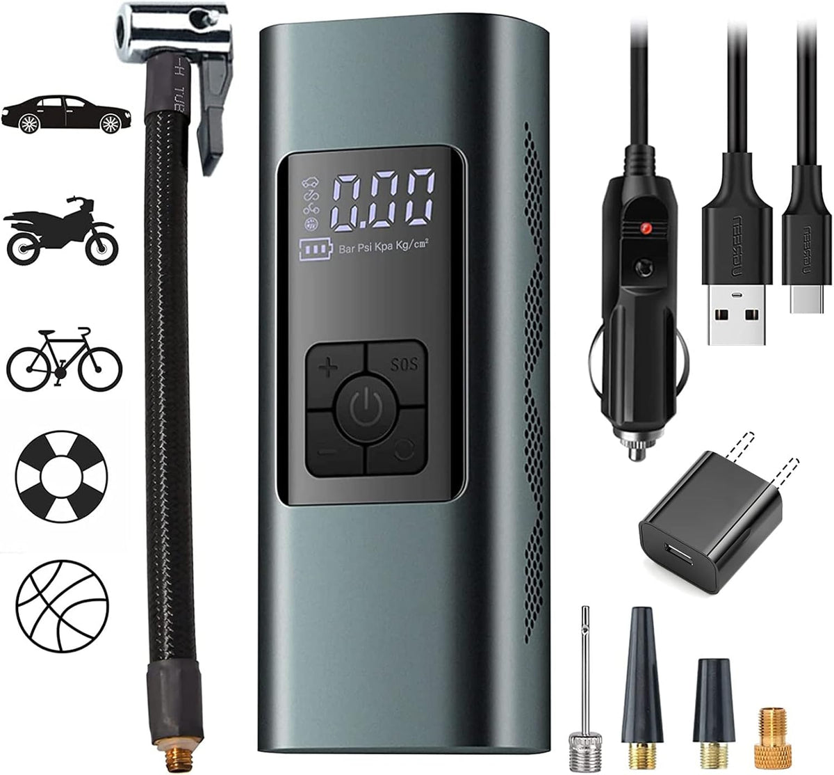 Tire Inflator Portable Air Compressor: Cordless Air Pump for Car Bike Motorcycle