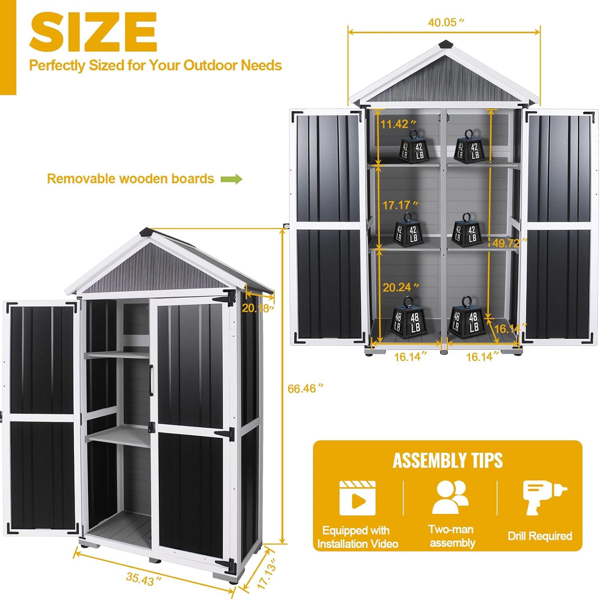 Outdoor Storage shed Small Storage shed with Floor Wooden Frame Lockable Metal Door Adjustable Shelves Cabinets Waterproof Large Capacity Storage Tool Cabinet Box for Backyard Garden Patio Lawn