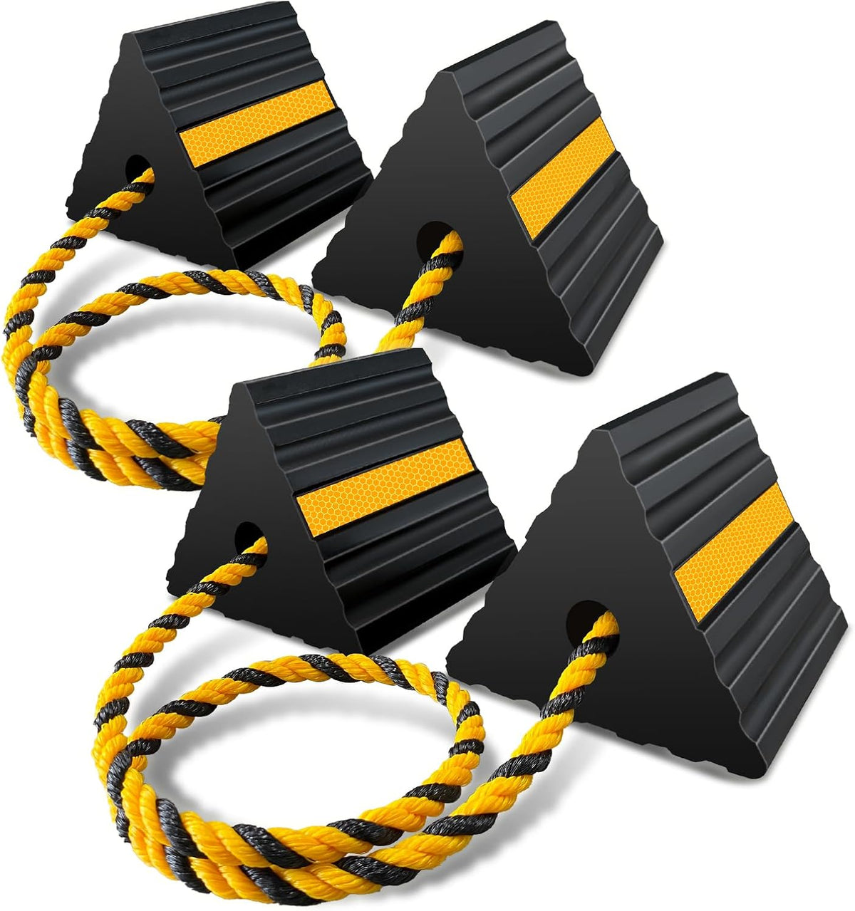 ROBLOCK Rubber Wheel Chocks for RV Trailer Camper Truck Car Aircraft Boat, Versatile Rubber Chocks Block Stopper for Tire with Reflective Strips, Utility RV Accessories, 2pair/4pack