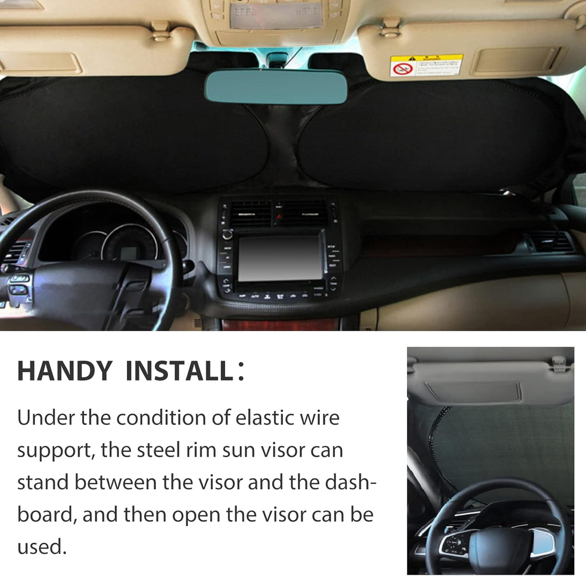 Windshield Sun Shade with Storage Pouch for SUVs, Durable 190T Polyester Sun Shield for Front Window, Portable Carry Car Accessories, Standard (63 inches x 34 inches)