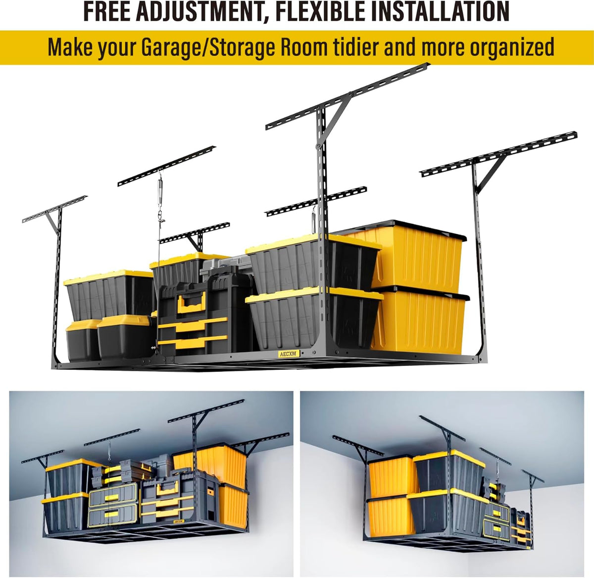 3x6ft Overhead Garage Storage, Adjustable Ceiling Mounted Storage Racks, 36" Length x72 Width x 35" Height, 20''-40" Ceiling Dropdown, 680LBS Weight Capacity (Black)