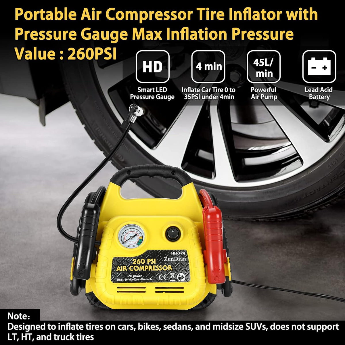 Jump Starter with Air Compressor 260PSI, 1000A Portable Car Jump Starter, 4-in-1 Battery Booster Pack for Vehicles(3L Gas/Diesel), Safety Jumper Cable with USB/DC Port