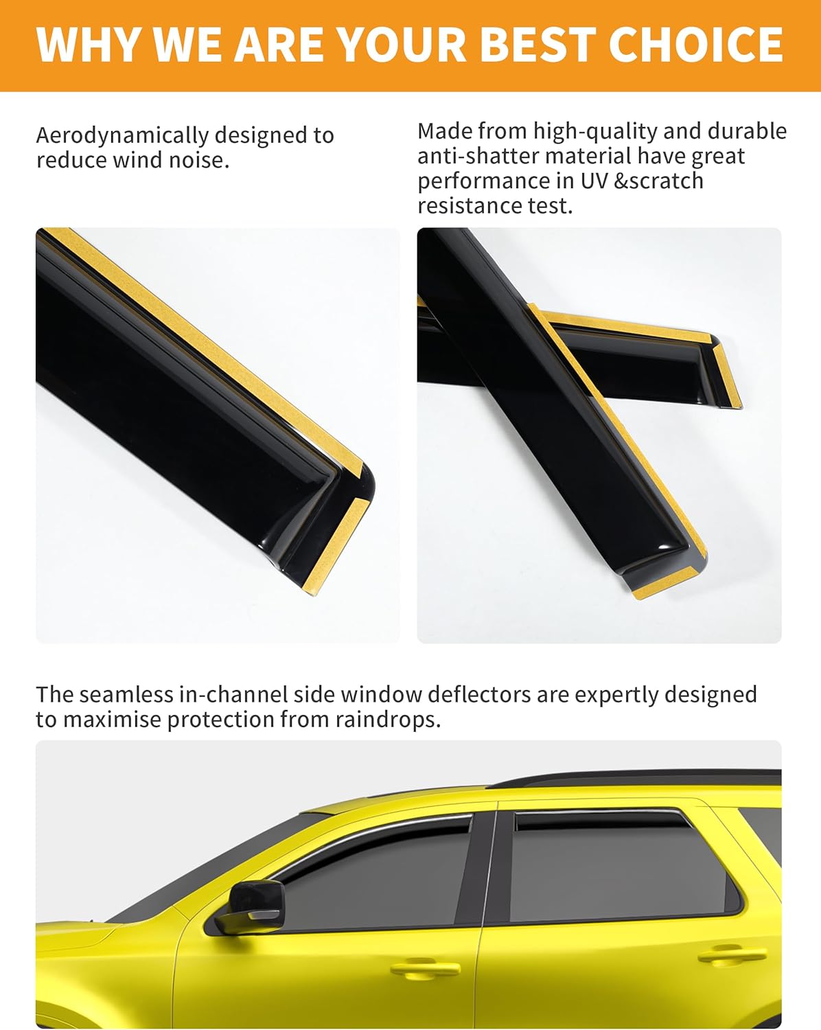 in-Channel Window Rain Guards Fit for Dodge Durango 2011-2025 Extra Durable Window Deflectors Vent Visors Shades Exterior Car Accessories Visors Rain Guards - 4 pcs