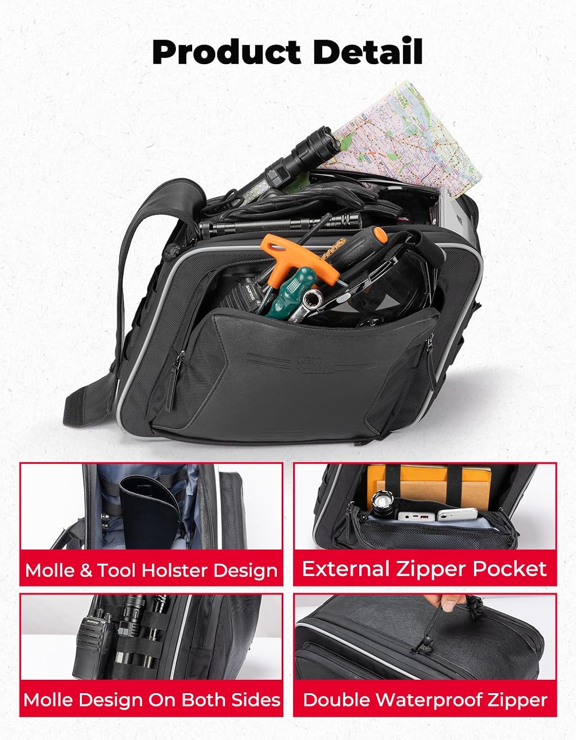 KEMIMOTO Motorcycle Saddlebags Expandable 22-30L (11-15Lx2) with Quick-Release Brackets PU Leather Handbag Waterproof with Rain Cover Compatible with Dyna Softail Cruiser Rebel Vulcan