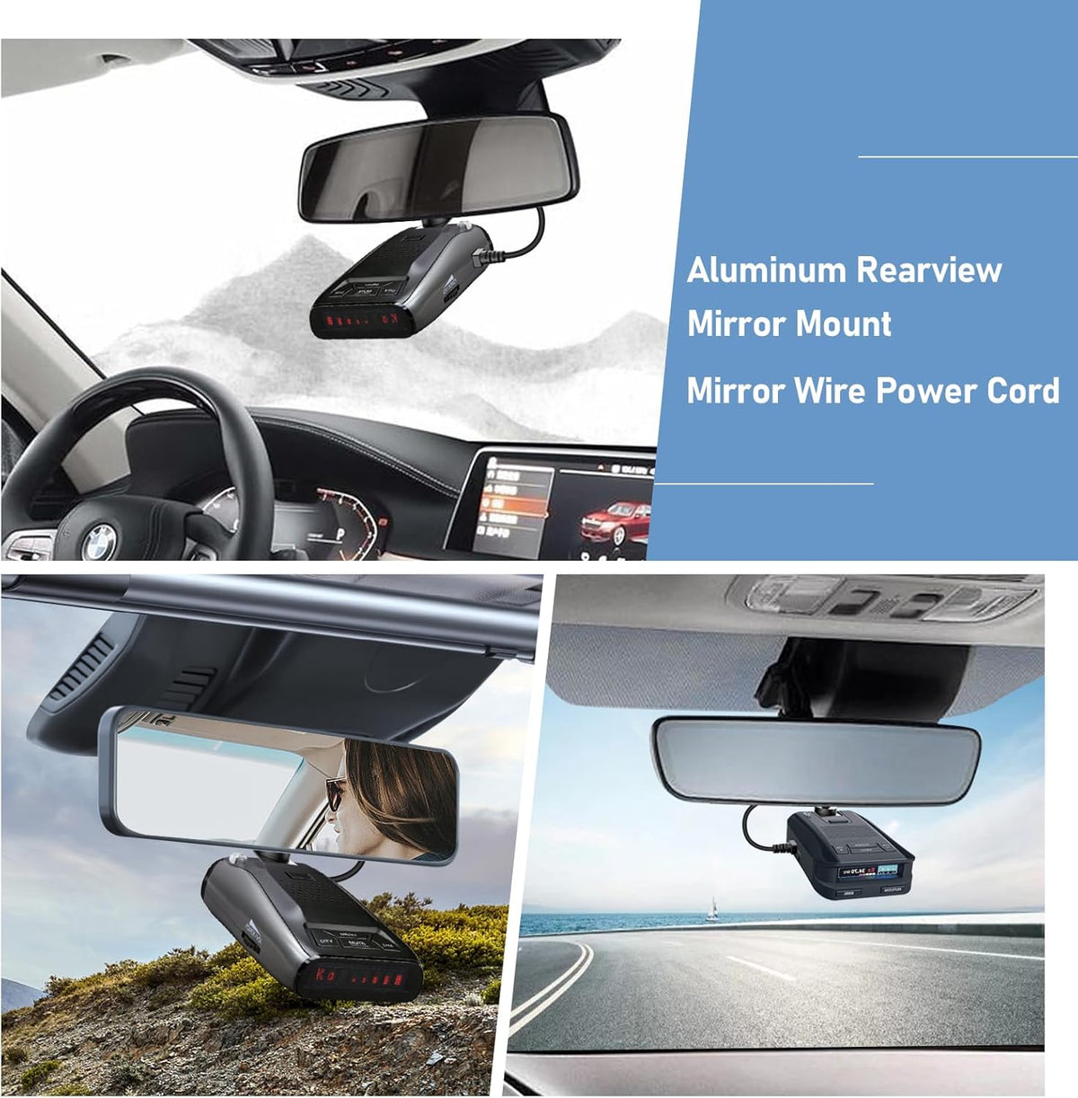Radar Detector Mount,Rearview Mirror Rod Radar Mounting Bracket+Rearview Mirror Hard Wire Power Cord kit16,with Inline Fuse (for Uniden Radar Detector)