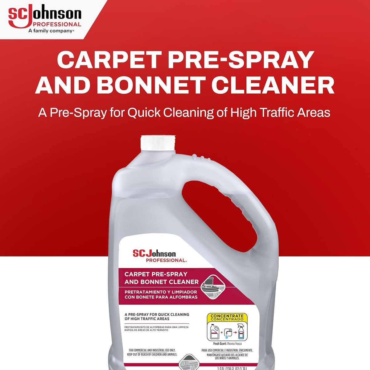 SC Johnson Professional Carpet Pre-Spray and Bonnet Cleaner, Carpet Cleaner Pre-Spray, 1 Gallon, 4 Count, for Professional Use Only