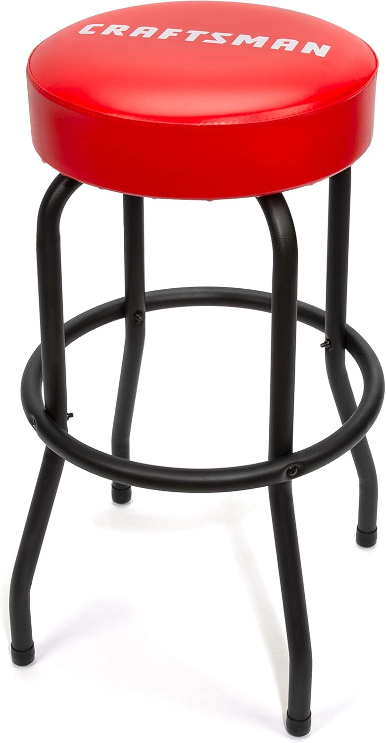 Craftsman Fixed Height Work Shop Stool, 28.5-inches Tall, Rip-Resistant Padded Vinyl Seat, 300-lb Capacity, 360-degree Footrest, Non-Marring Feet