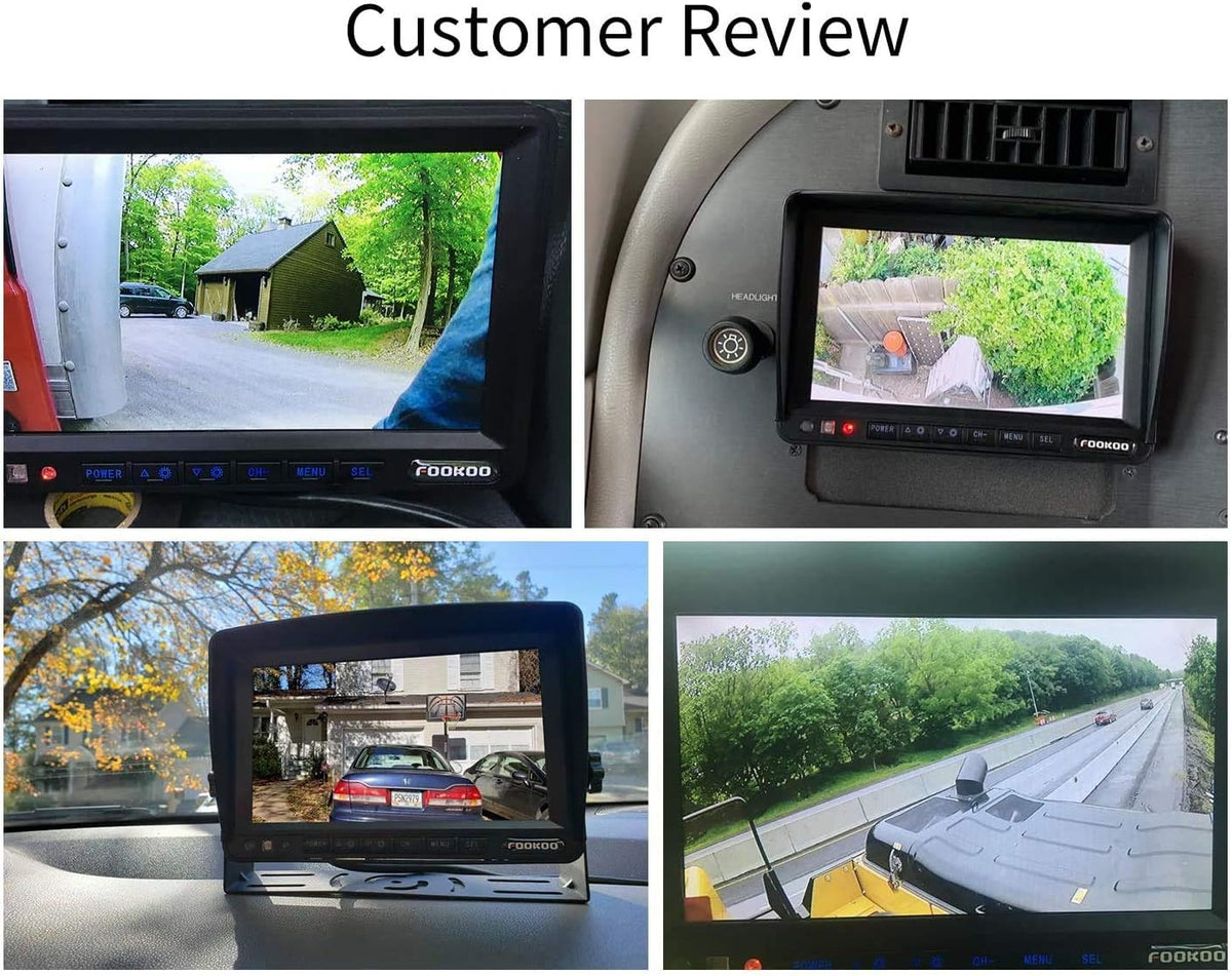 Fookoo Ⅱ 7" 1080P Wired Backup Camera System, 7-inch HD Dual Split Screen Monitor W/Recording IP69 Waterproof Front/Rear View Cameras Parking Lines for Truck/Trailer/RV (FHD2)