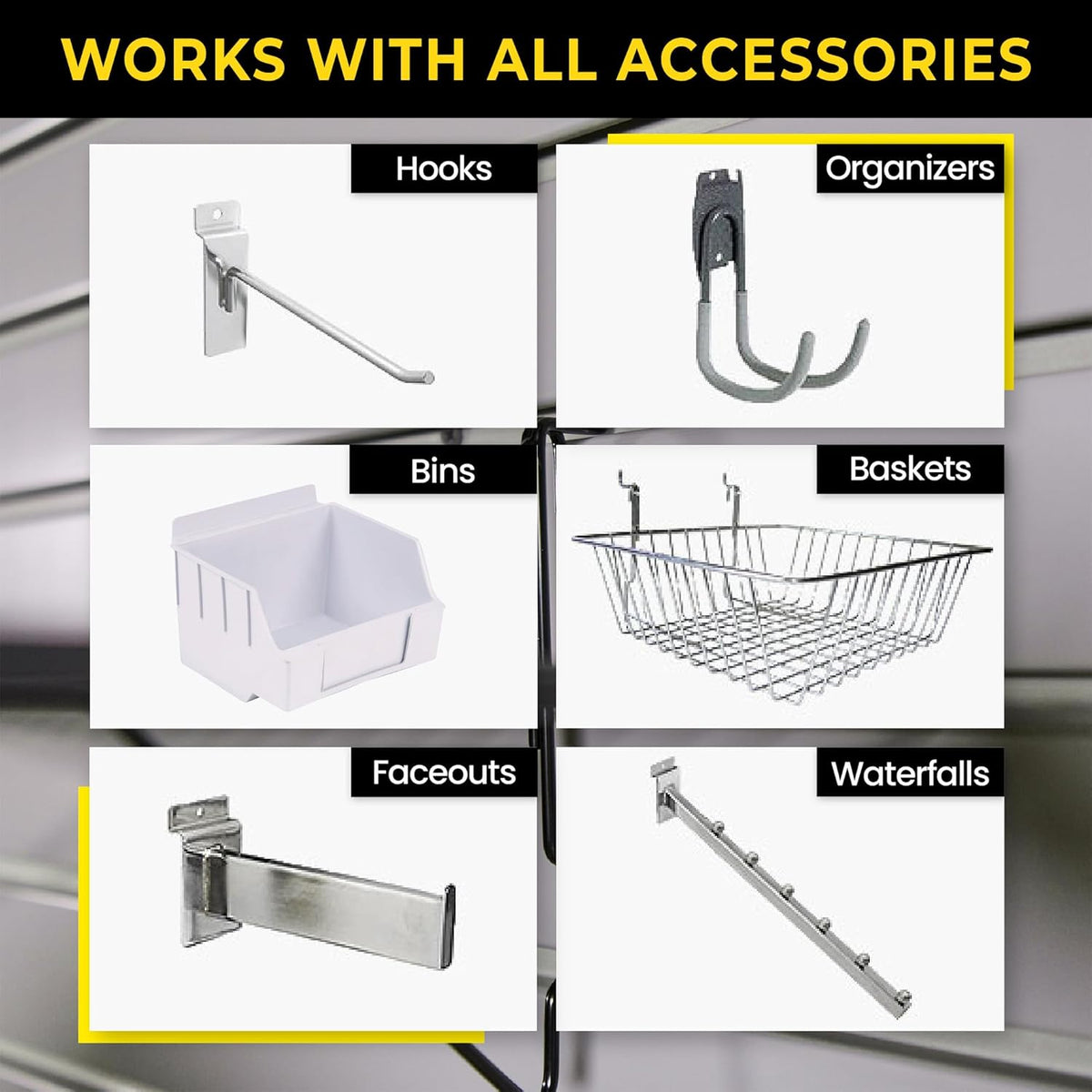 DLDIRECT Slatwall Panel Garage Wall Organizer: Heavy Duty Mounted PVC Rack, Interlocking Slat Paneling for Storage, Board, Shelves System -Black (4’H x 4’W)