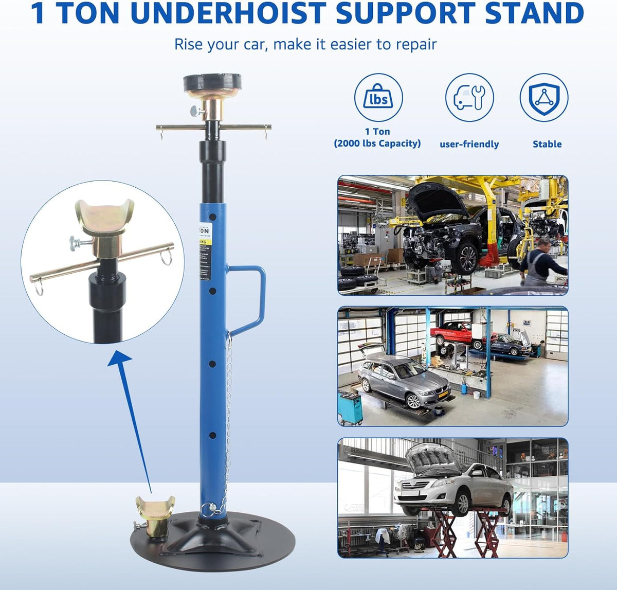 HKTE Underhoist Support Stand with Handle, Capacity 2000lbs, Adjustable Height, Multi-Functional Topped Adapter, US Patented