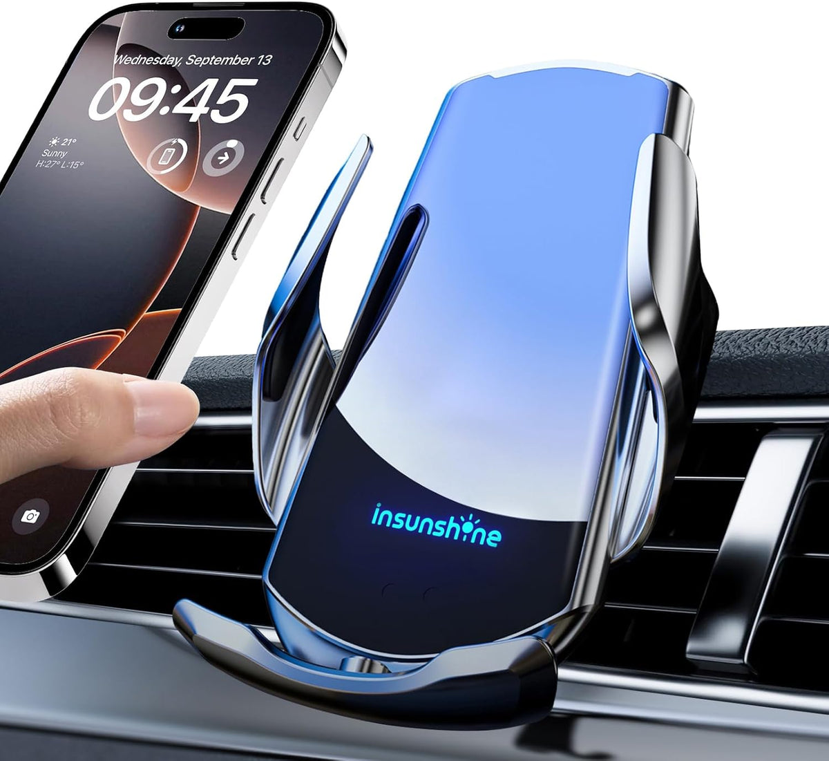 Wireless Car Charger, MAX 15W Fast Charging Auto Clamping, Sensing Phone Holder Mount, fit for iPhone 16 15 14 13 12 Pro Max Xs X, Samsung Galaxy S24 Ultra S23 S22 S21 S20 Note20 (1-Silver)