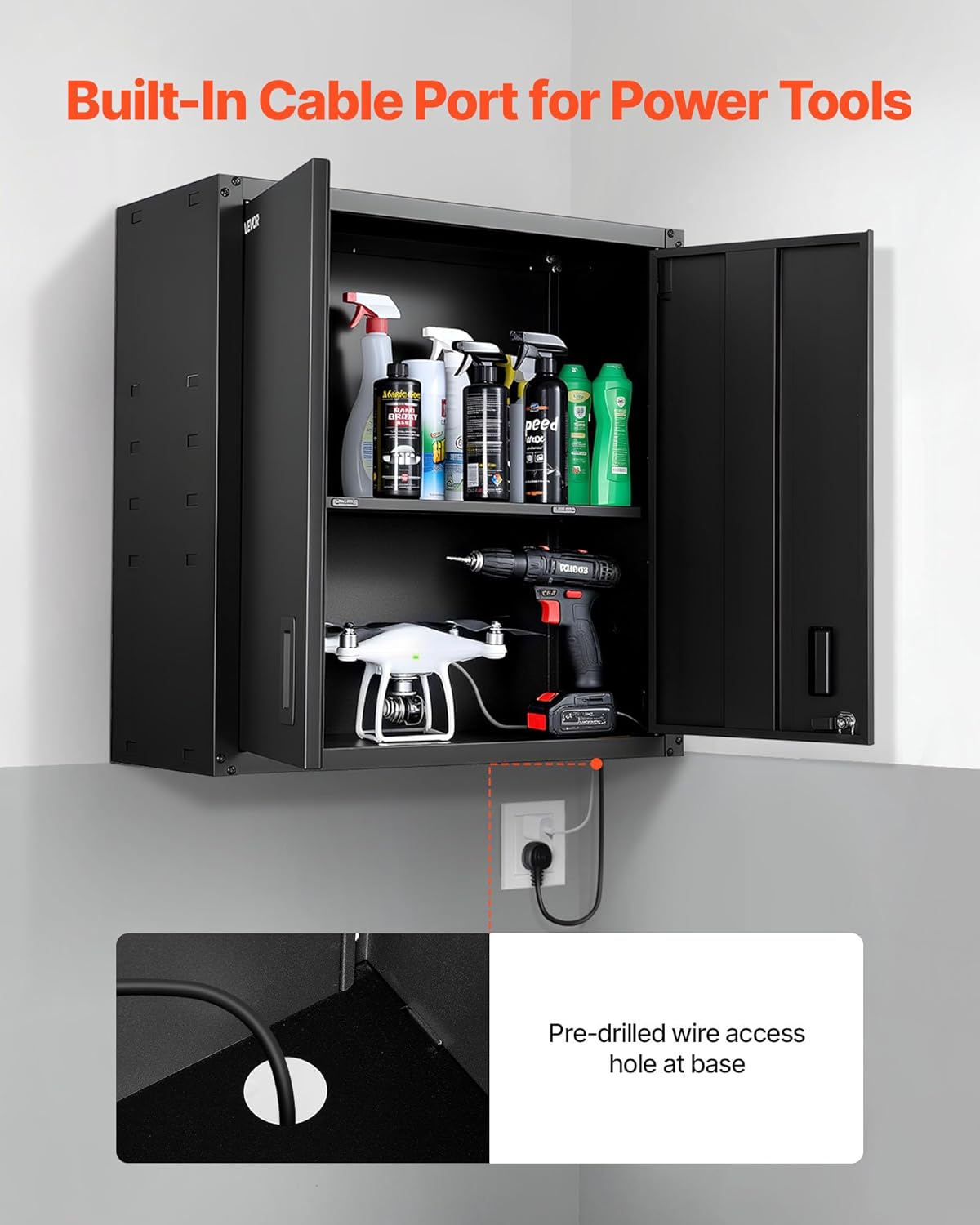 VEVOR Metal Wall Cabinet, 30W x 12.2D x 30H Inch, Steel Floating Hanging Storage Cabinet with Locking Doors and Adjustable Shelf for Garage, Basement, Kitchen, Warehouse Assembly Required, Black