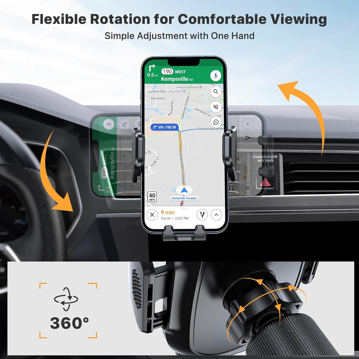 Miracase Phone Holders for Your Car with Metal Hook Clip, Air Vent Cell Phone Stand Car Mount, Universal Automobile Cradle Fit for iPhone Android and All Smartphones, Dark Black
