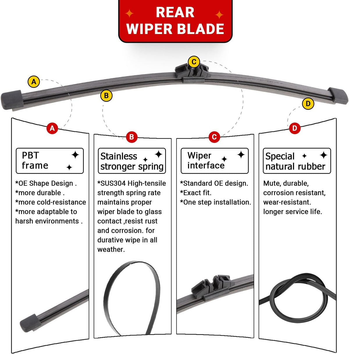 Windshield Wiper Blades Replacement for BMW X3 2011 2012 2013 2014 2015 2016 2017 Original Factory Quality Front Rear Wipers Blade Set for My Car - 26" 20" 13" (Pack of 3)