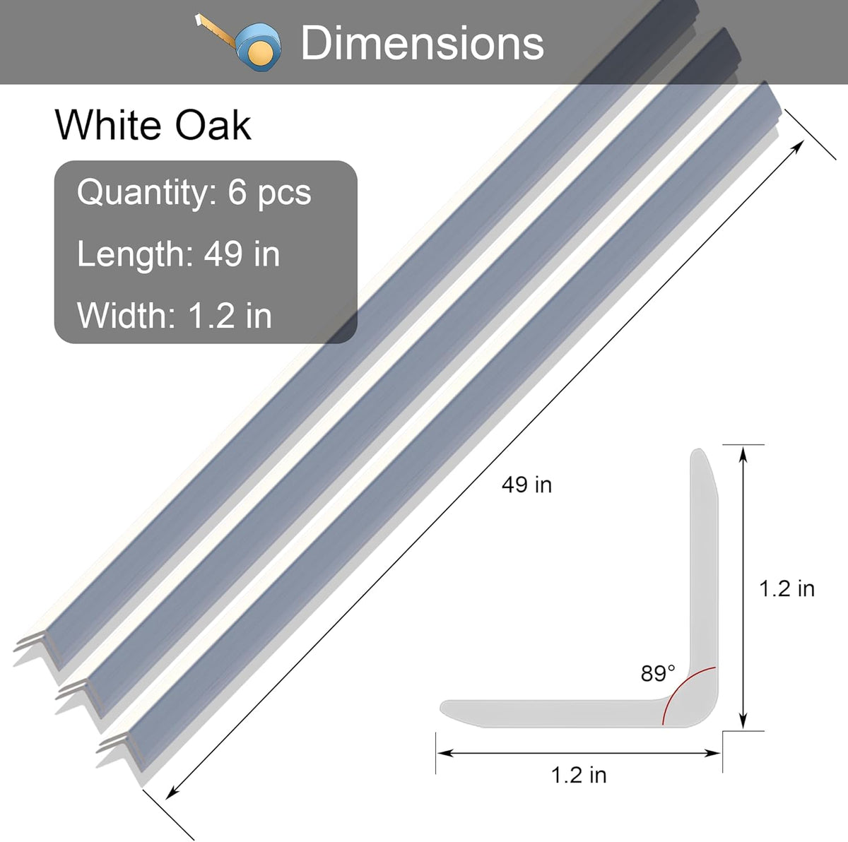 6 Pcs 49" Wall Corner Protector Trim, White Wood Grain Edge Strip for Door and Window Frames Mirror Trim Backsplash Tile Edge (White)