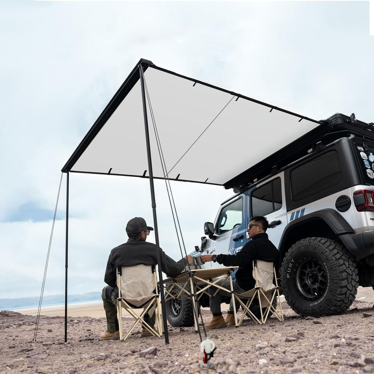 NOVSIGHT Car Side Off Road Awning 8.2 x 10ft, Waterproof Pull-Out for Camping 5000mm PU Adjustable Height Retractable Roof Rack Canopy for Travel, Forest Gray