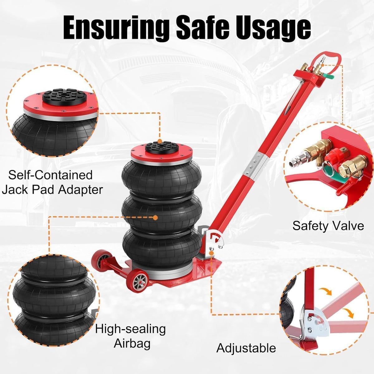 Air Jack,Heavy Duty 3 Ton/6600 lbs Air Bag Jack-3-Ply Pneumatic Lift up to 17.7 inch/450 mm for Cars/SUVs,Pneumatic Jack with Adjustable Long Handles