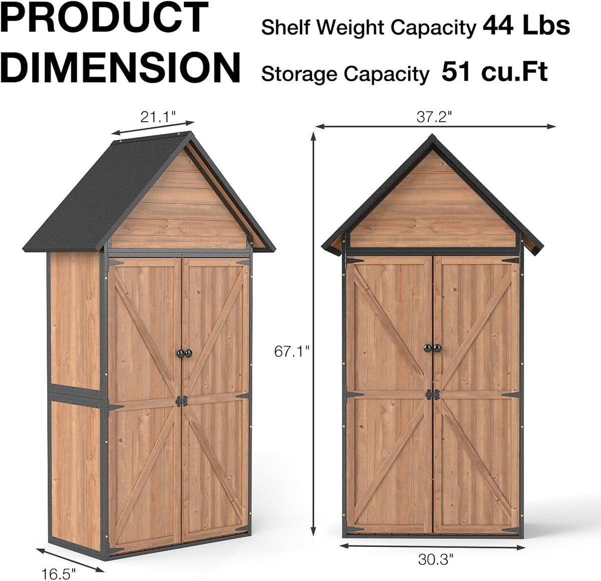 Outdoor Storage Shed with Sloped Roof - Heavy-Duty Metal & Wood Garden Cabinet, Adjustable Shelves, Large Capacity Waterproof Design for Patio, Garage, Backyard (Brown)