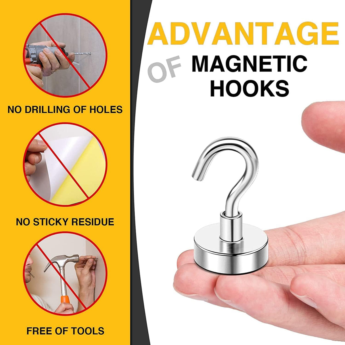 DIYMAG Neodymium 100 Pack Magnetic Hooks, Facilitate Hook for Cruise, Home, Kitchen, Workplace, Office and Garage