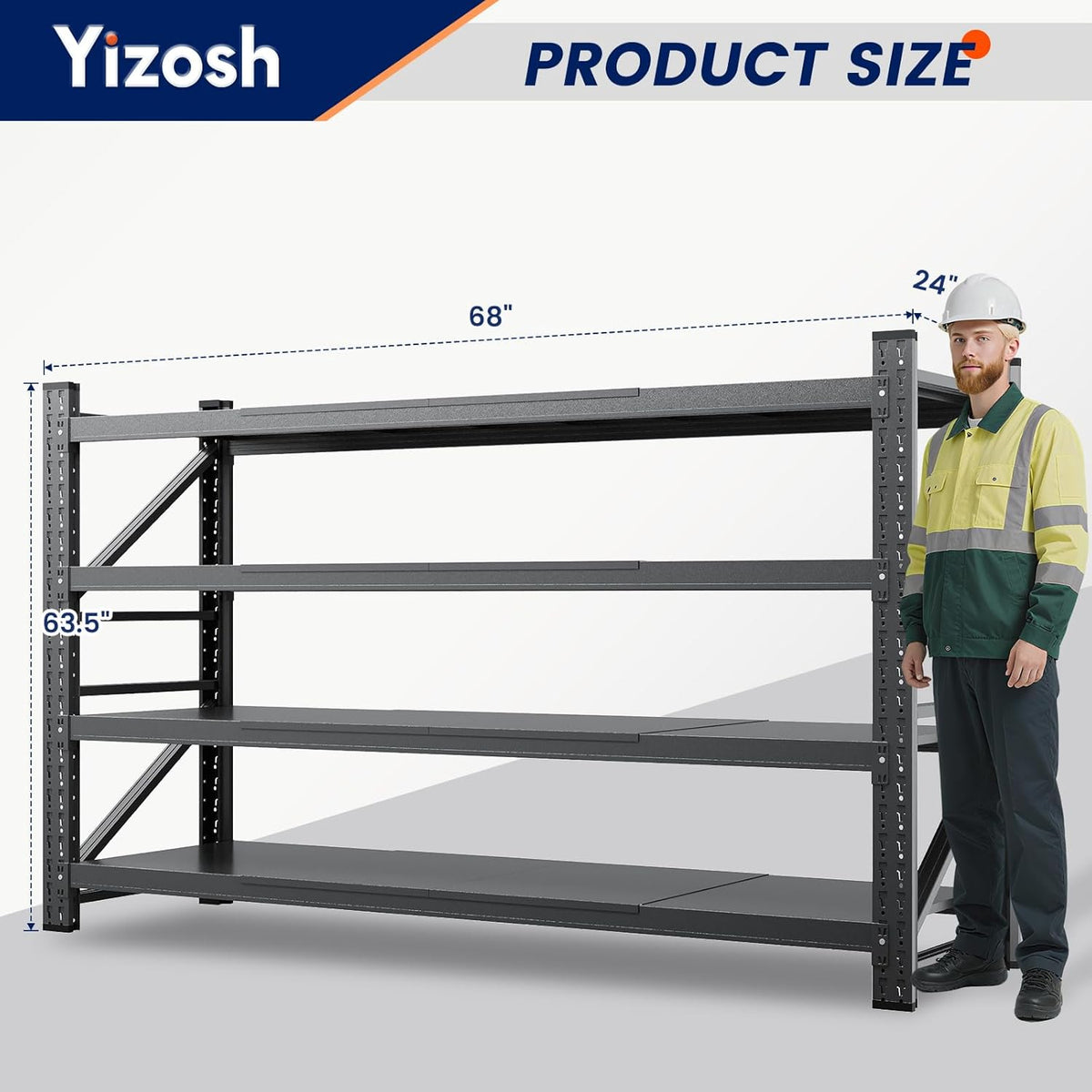 Yizosh 68" W Metal Garage Storage Shelves,Heavy Duty Adjustable Steel Organization Shelving,Utility Rack Shelf,68" W x 24" D x 63" H for Basement,Warehouse,Industrial