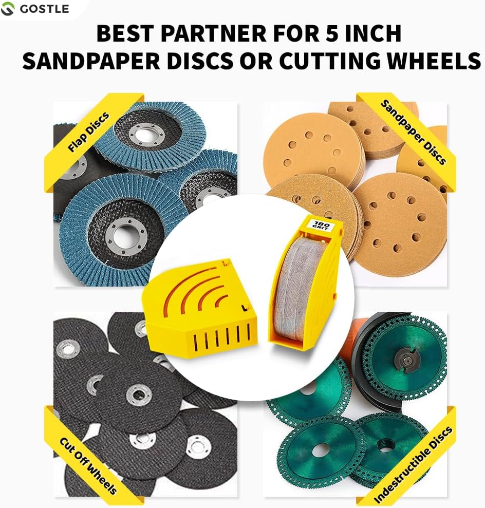 5 Inch Professional Sanding Discs Storage Bins - 8 Bins Set for Efficient Organization, Offset Snap-On Connection, Grit Classification, Space-Saving Design and Versatile Application, Yellow