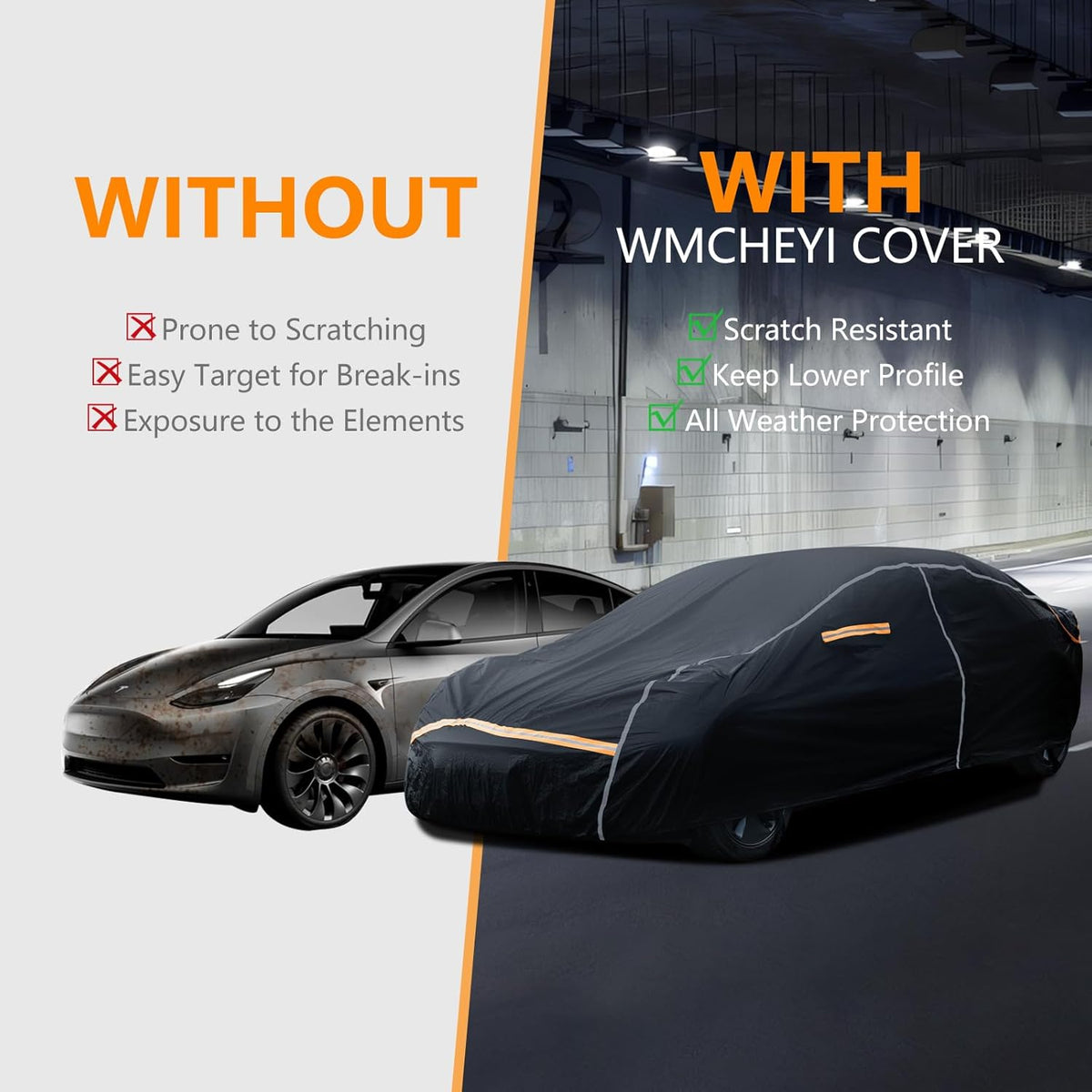 Car Covers for Automobiles,6 Layers Car Cover Waterproof All Weather, Full Exterior Cover with Zipper, Outdoor Car Cover Sun UV Rain Snow Wind Protection, Fit for Tesla Model 3