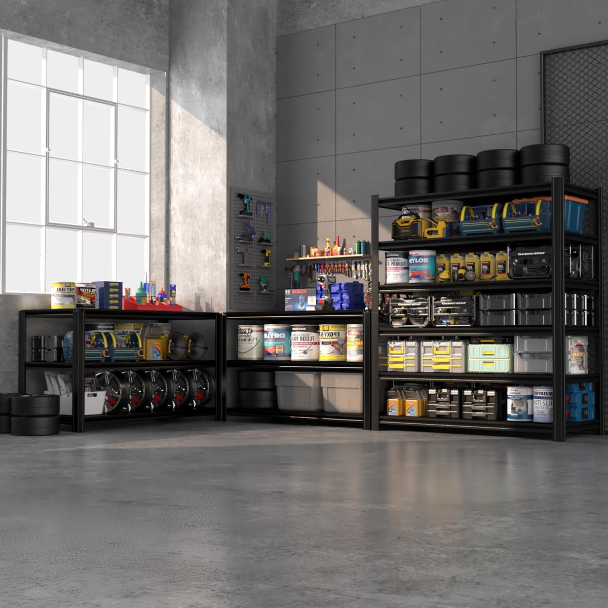 6 Tier Metal Shelving Unit 84" H x 55.12" W x 24" D, 3600LBS Adjustable Storage Shelves, Heavy Duty Garage Shelves for Warehouse, Basement, Kitchen, Pantry, Living Room, Black