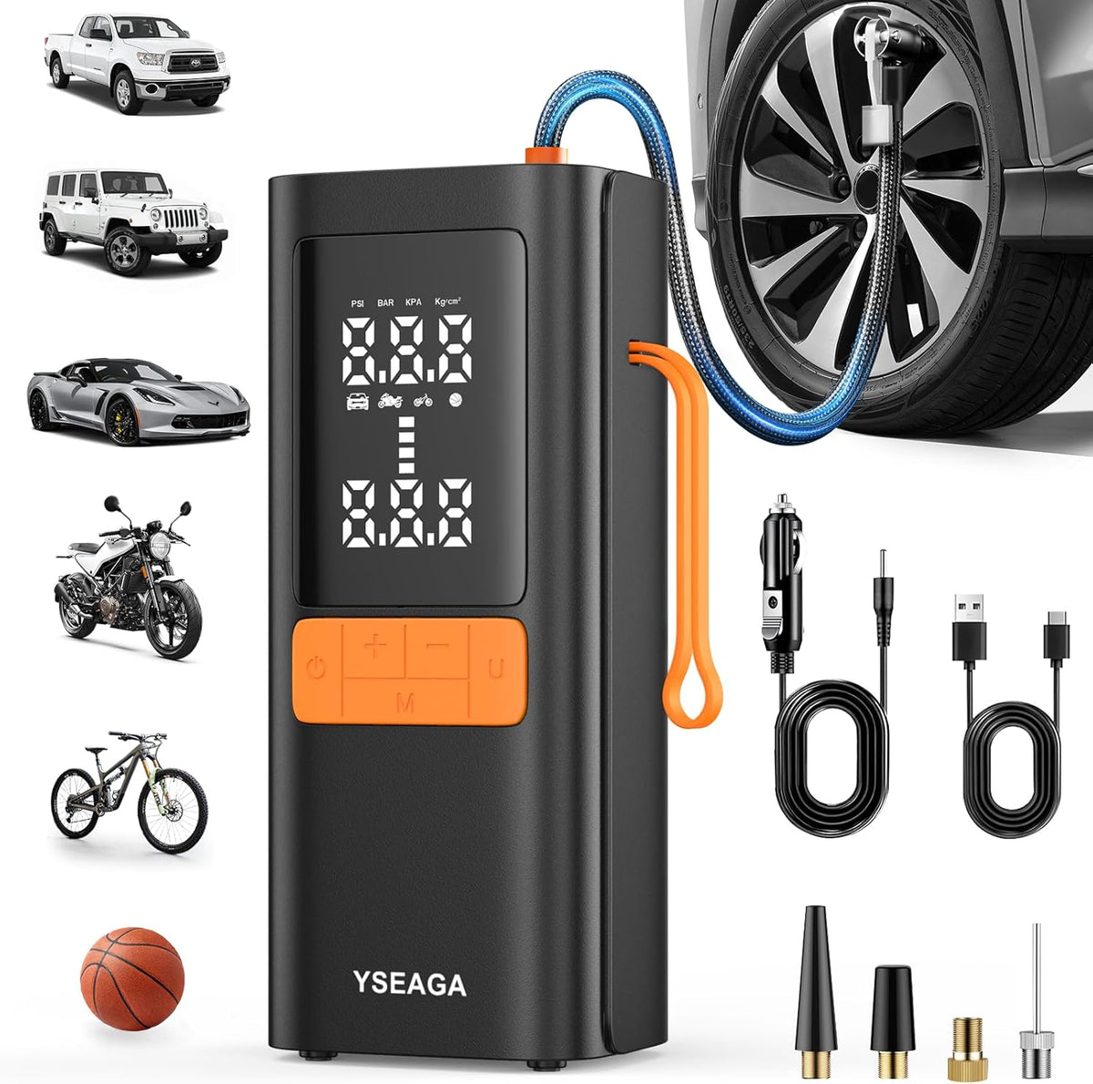 Tire Inflator Portable Air Compressor, 150PSI&12V DC Air Pump for Car Tires, Portable Tire Inflator with LED Light/Digital Pressure Gauge/Auto Shut-off,5x Faster Inflate/Deflate for Car,Moto,Bike,Ball