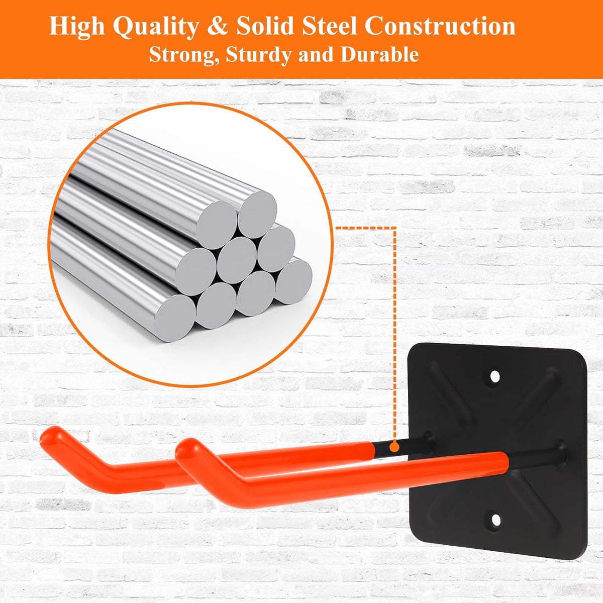 Steel Garage Storage Hooks Wall Tool Organizer, 12.4 Inch Garage Hook Heavy Duty Utility Storage Hangers Orange for Ladders, Chairs, Garden Tools, Set of 4