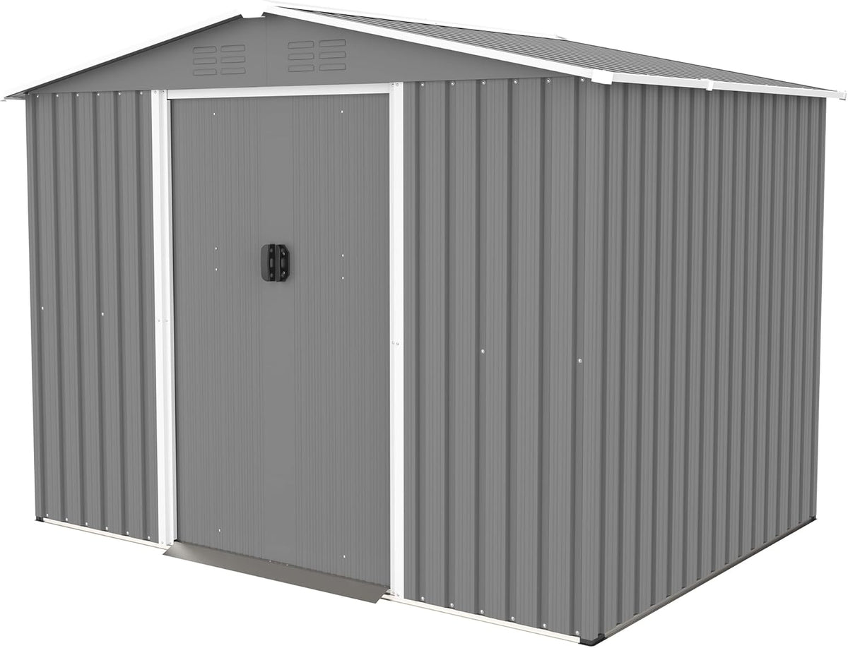8x6 FT Outdoor Metal Storage Shed with Lockable Door & Floor Frame, Heavy-Duty Garden Tool Shed, Weatherproof Steel Utility Shed for Backyard, Patio, or Lawn Organization