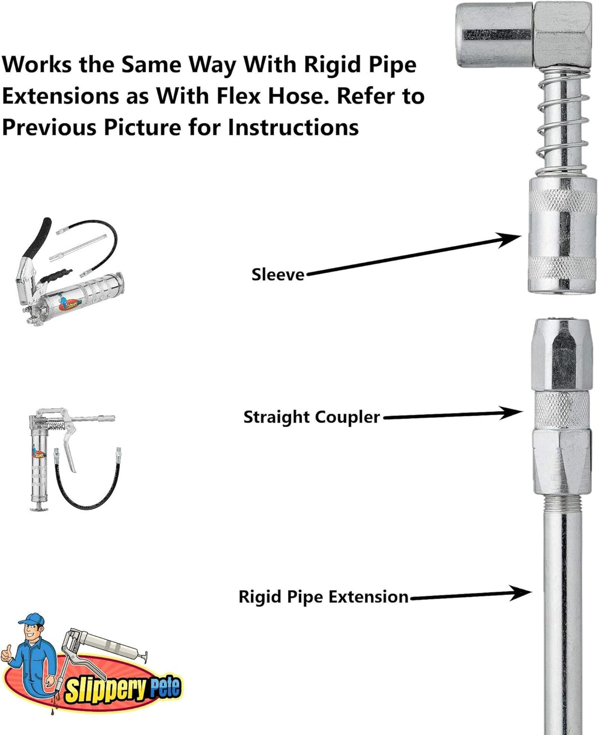 Slippery Pete 90 Degree Grease Coupler Snaps on to Grease Fittings in Tight Spaces