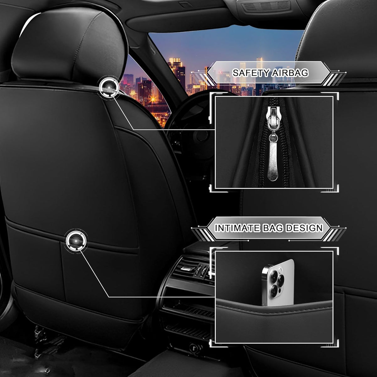 Car Seat Covers for Chrysler Pacifica 2004-2025, Stylish Sport Seat Cover, Premium Nappa Leather Car Seat Cover. Automobile Seat Covers Sets.(Standard 5 Seats/Pure Black)