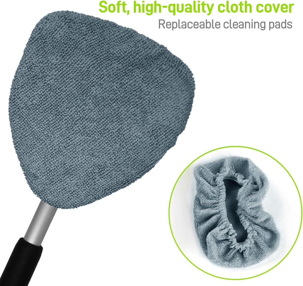 XINDELL 5 Pack Microfiber Pads – Replacement Heads Cover for Xindell Windshield Cleaner Tools. Washable & Reusable Triangle Pads (Grey). Fits Window Reach Tool - Handle Not Included