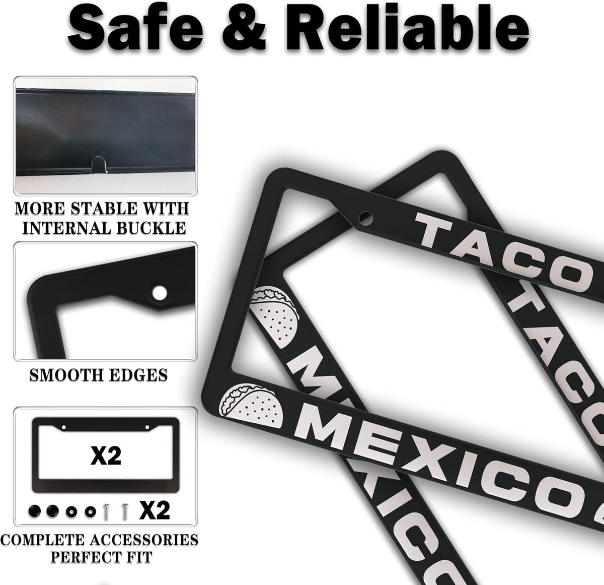 License Plate Frames Multicolor Automotive Exterior Accessories Taco Mexico Universal Aluminum Car Accessory 2 Pack with Screw Covers Set