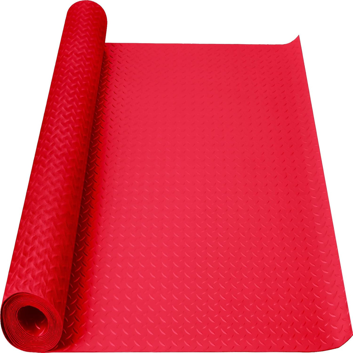 Boshen 5Ft x 7.5Ft Garage Floor Mat 2.5mm Thickened Rubber Flooring Roll 37.5sqft Diamond Plate PVC Rubber Trailer Mat Non-Slip Floor Protector Mat for Garage Warehouse Basement Trailer - Red