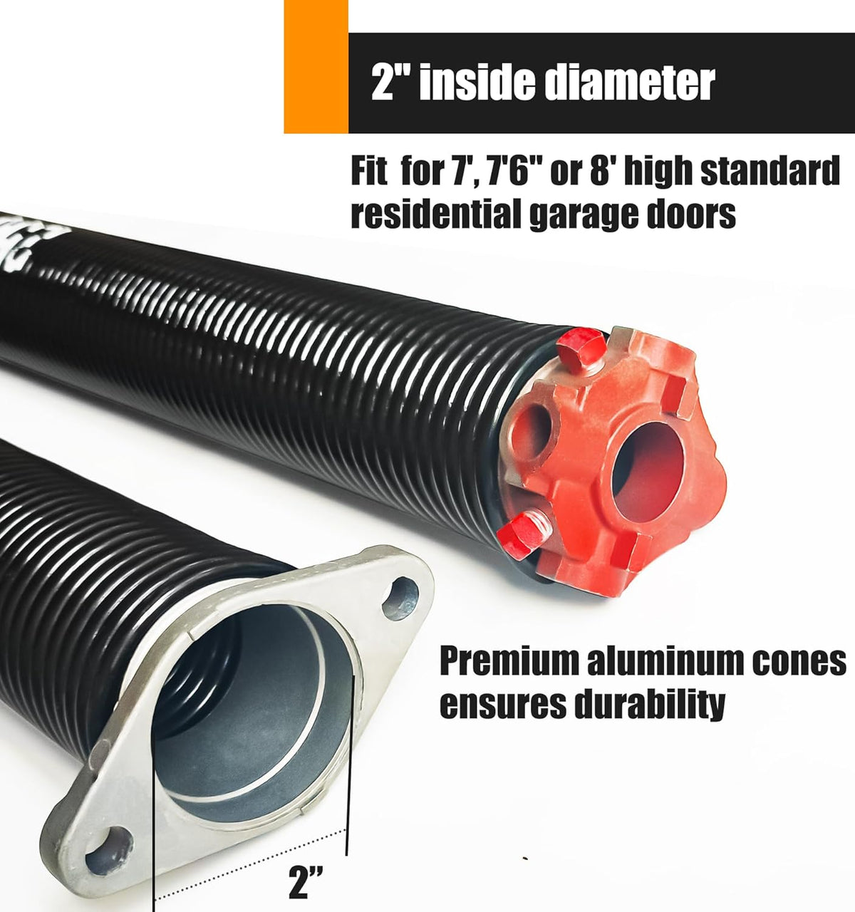 Garage Door Torsion Spring Set, Pair of 2" Electrophoresis Coated Garage Door Springs Replacement with 2 Non-Slip Winding Bars and Bearing, Minimum 16000 Cycles (.207x2x25)