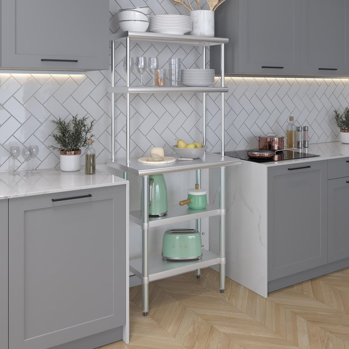 AmGood Stainless Steel Work Table with 2 Shelves | NSF (18" x 30" Table with 2 Shelves + 12" Overshelf)