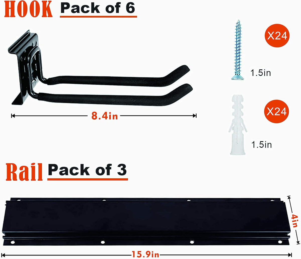 Garage Tool Storage Organizers Wall Mounted with 6 Removable Hooks and 3 Board, Super Heavy Duty Powder Coated Steel Garden Tool Hanger Rack for Chair, Broom, Mop, Rake Shovel & Tools