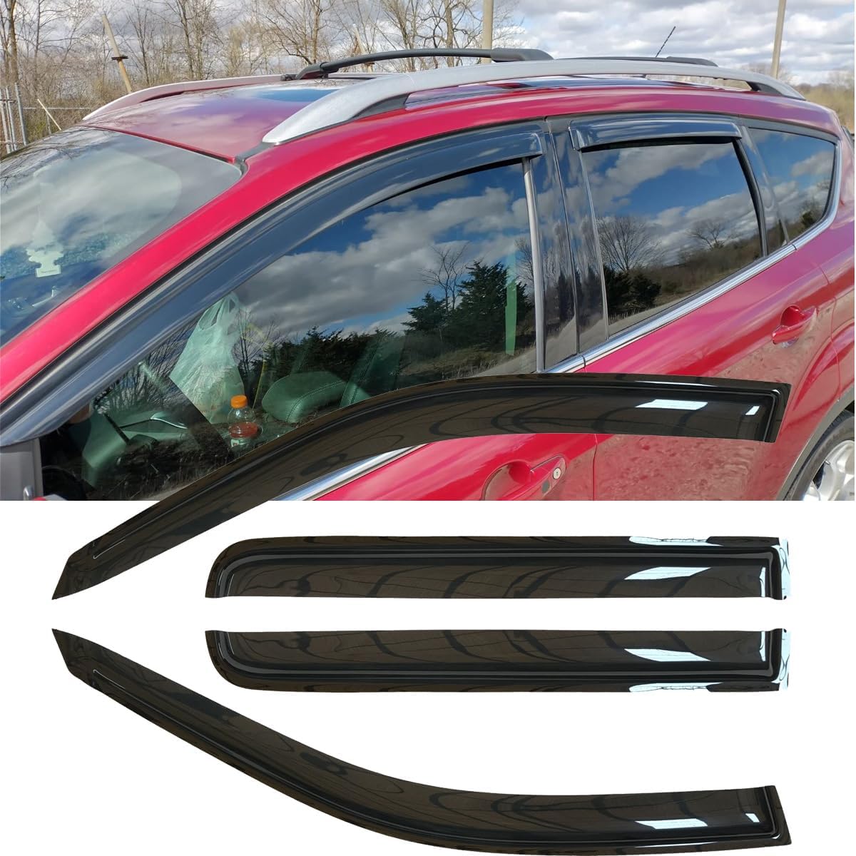 4pcs Original Shatterproof Rainproof Outside Mount Style Sun Rain Guards Durable Side Window Wind Deflectors Dark Smoke Vent Window Visors Compatible with Ford 2013-2019 Escape 94383