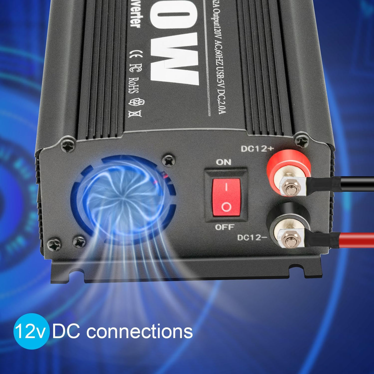800W Power Inverter DC 12V to AC(2 Outlets) 110V Car Inverter Adapter Converter with 2.1A Dual USB Charging Ports for RV Camping Travel