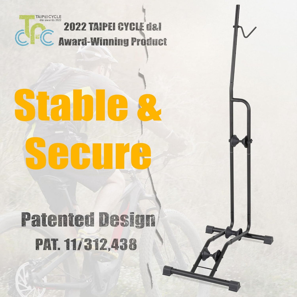 CyclingDeal Upright Bike Stand - Premium Quality Vertical & Horizontal Adjustable Bicycle Floor Parking Rack - for Storing MTB Road Bikes - up to 29” Wheel Size - for E Bike - 1 Bike
