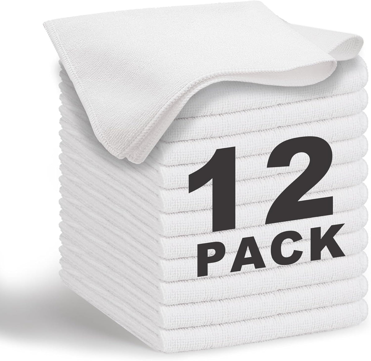 White Microfiber Cleaning Cloth 13"x13", Ultra Soft Absorbent Microfiber Cleaning Rags for Housekeeping Cleaning Supplies, Lint Free Reusable Cleaning Cloths for House Washable, Pack of 12